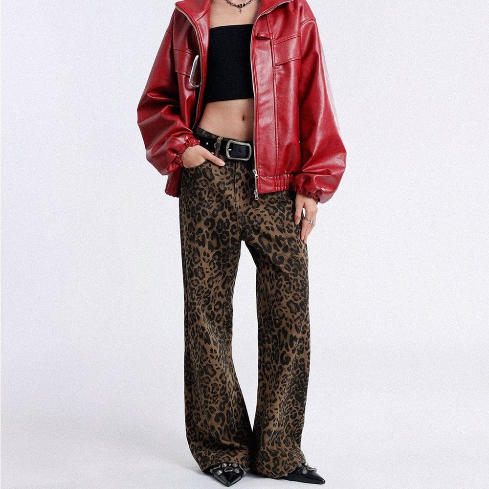 Leopard Print Jeans - Loose Fit